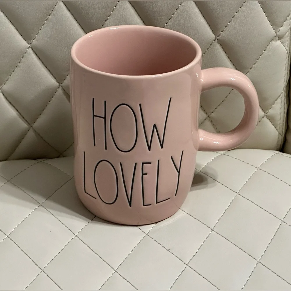 RAE DUNN How Lovely pink ceramic coffee mug with flower
